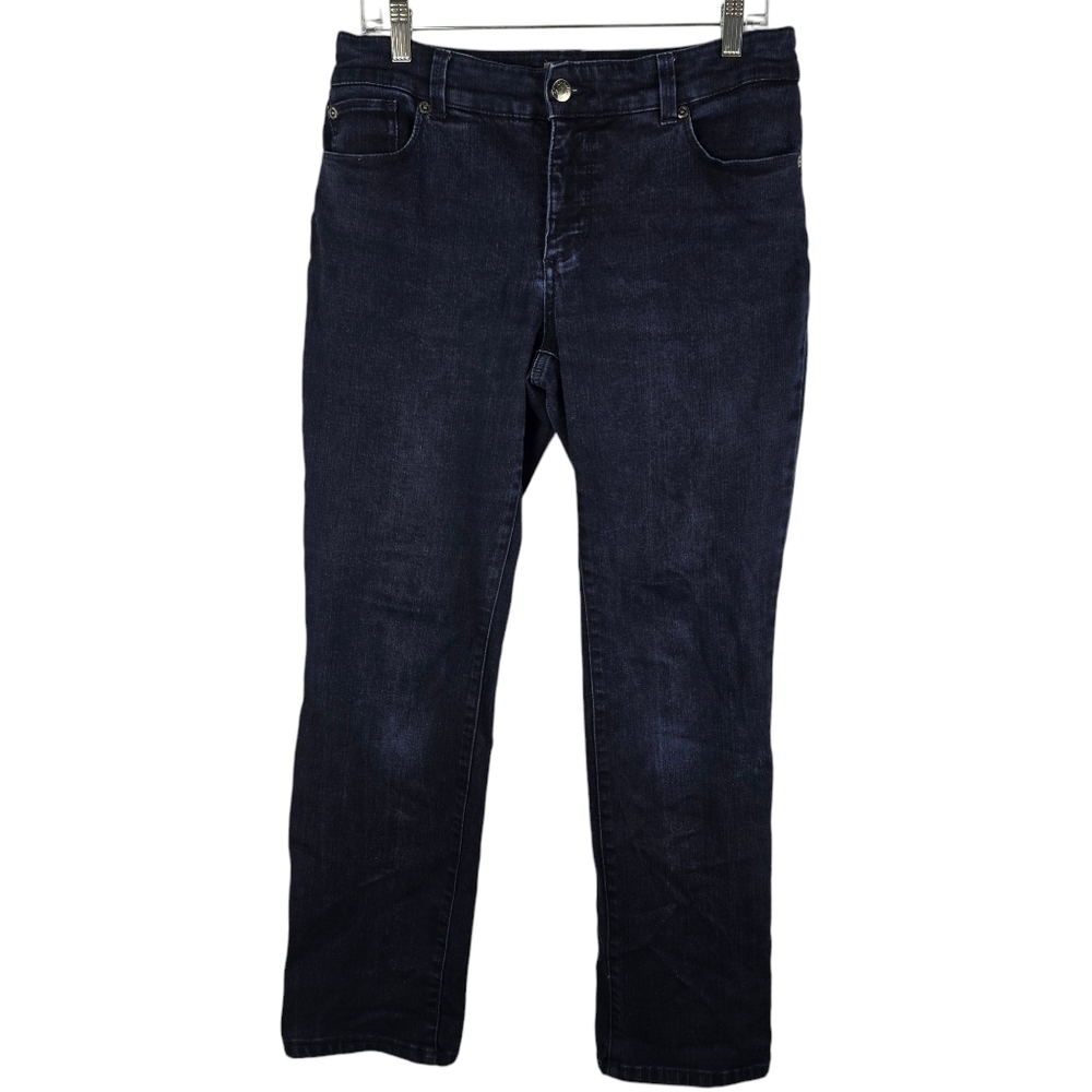Chico's So Slimming Dark Wash Ankle Length Jeans Straight Leg Stretchy Size 1=8 - Picture 3 of 15